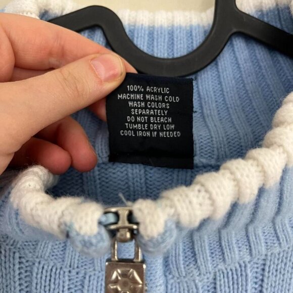 baby blue striped y2k Southpole chunky knit quarter zip sweater - Picture 8 of 8
